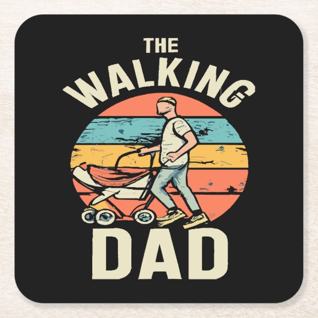 the walking dad square paper coaster (Front)