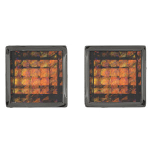 The Wall Abstract Geometric Fire Art Modern Gunmetal Finish Cufflinks