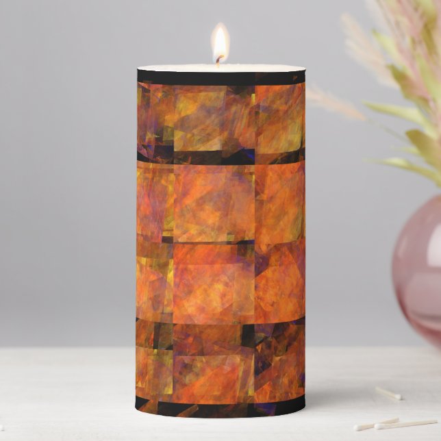 The Wall Abstract Geometric Fire Art Modern Pillar Candle (In Situ)