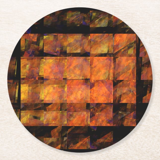The Wall Abstract Geometric Fire Art Modern Round Paper Coaster (Front)