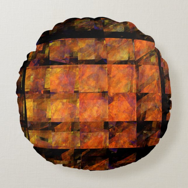 The Wall Abstract Geometric Fire Art Modern Round Pillow (Front)