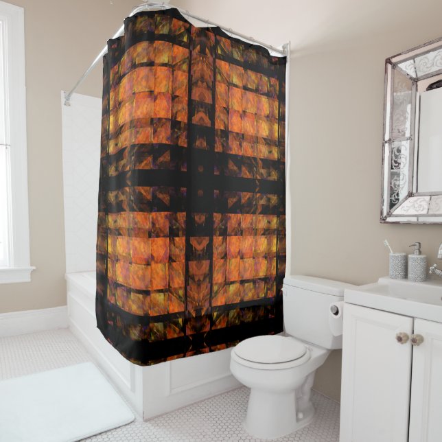 The Wall Abstract Geometric Fire Art Modern Shower Curtain (In Situ)