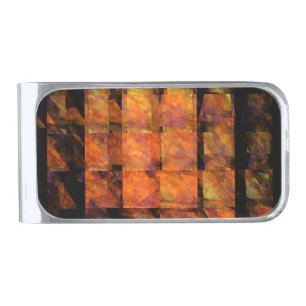 The Wall Abstract Geometric Fire Art Modern Silver Finish Money Clip