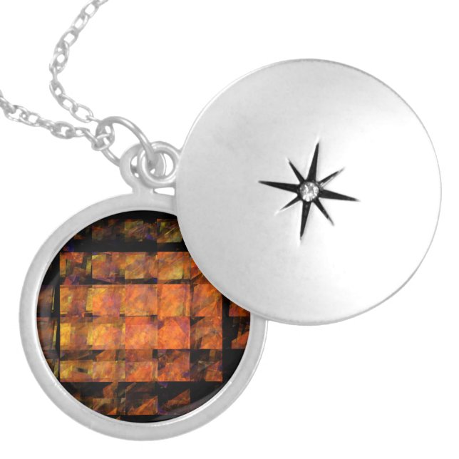 The Wall Abstract Geometric Fire Art Modern Silver Plated Necklace (Front)