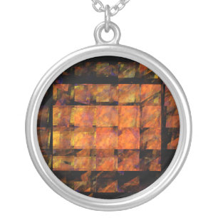 The Wall Abstract Geometric Fire Art Modern Silver Plated Necklace