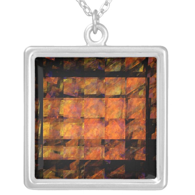 The Wall Abstract Geometric Fire Art Modern Silver Plated Necklace (Front)