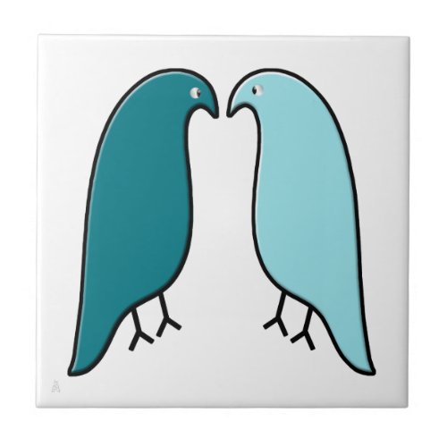 The Wall Birders in Aqua Teal and White Tile