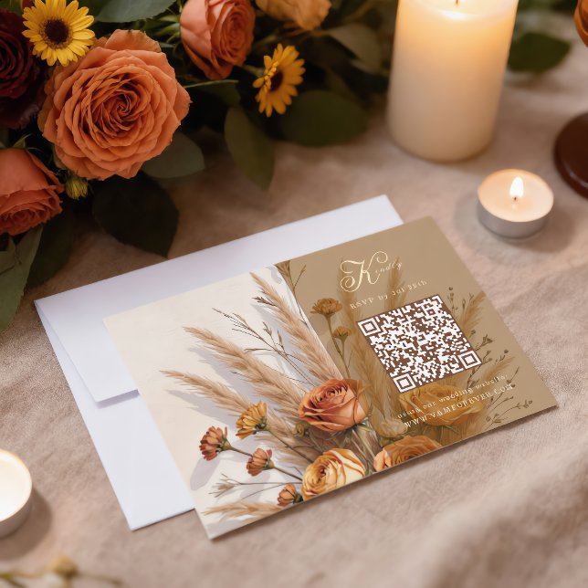 The Warmth of Fall Wedding QR code RSVP Card (Creator Uploaded)