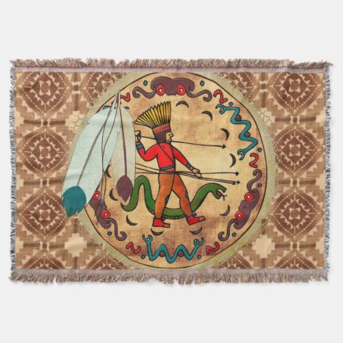 The Warrior Native American Folk Art Throw Blanket