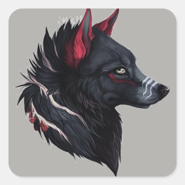 The Warrior Wolf Square Sticker (Front)