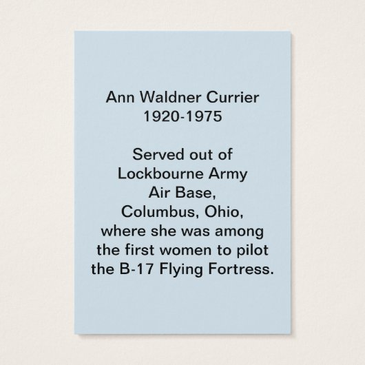 The WASP Ann Waldner Trading Card (Back)