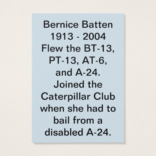 The WASP Bernice Batten Trading Card (Back)