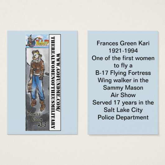 The WASP Frances Green Trading Card (Front & Back)