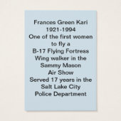 The WASP Frances Green Trading Card (Back)