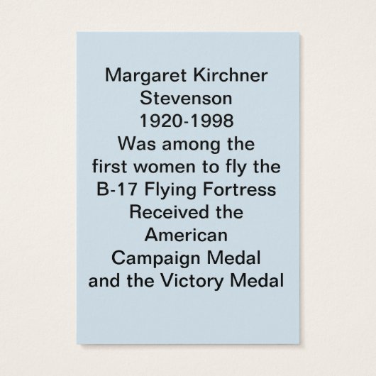 The WASP Margaret Kirchner Trading Card (Back)