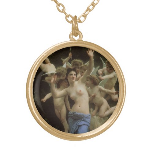 The Wasps Nest by William Adolphe Bouguereau Gold Plated Necklace