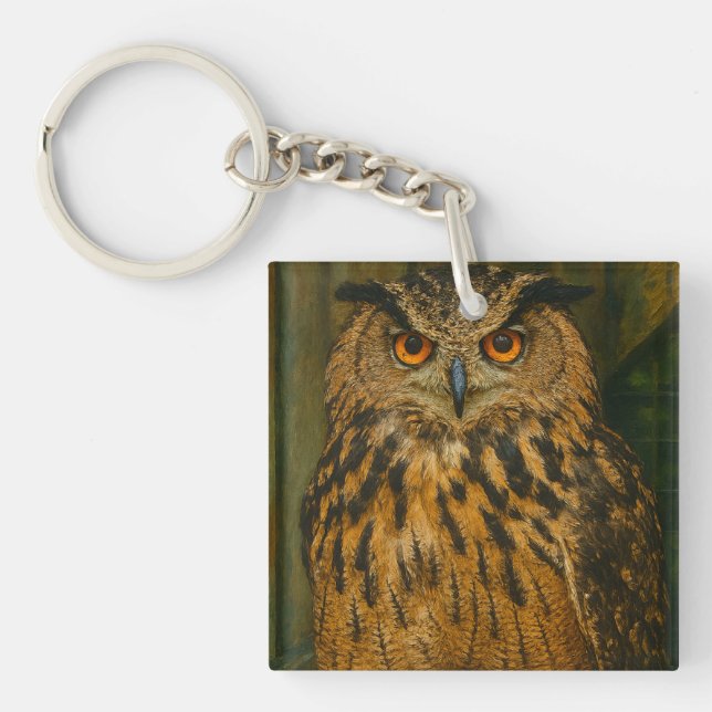 The Watcher – Eurasian Eagle-Owl in Woodland Light Keychain (Front)