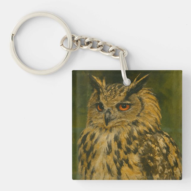 The Watcher – Eurasian Eagle-Owl in Woodland Light Keychain (Front)