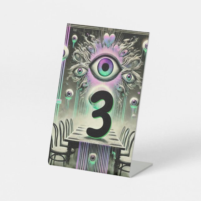 👁️ “The Watchful Table” Weirdcore Table Number 👁 Pedestal Sign (Front)