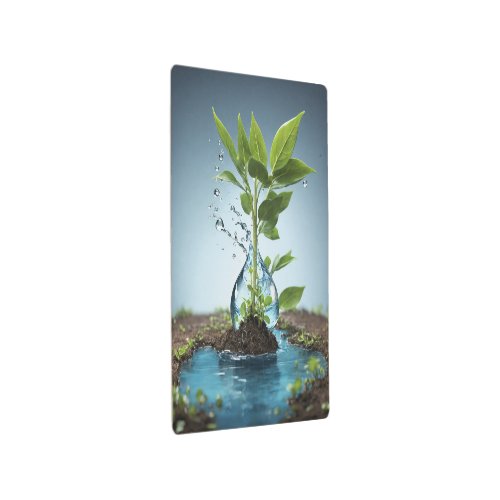  the water droplet and the sprouting plant metal print
