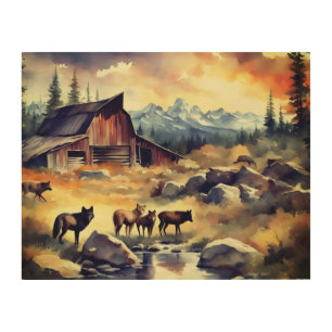 The water hole at days end wood wall art
