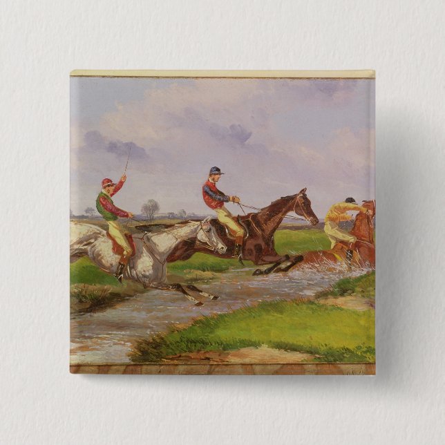 The Water Jump: the Autumn Steeplechase at Ballara Pinback Button (Front)