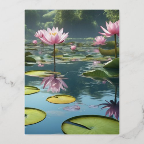 The Water Lily nymphs are among the most beautiful Foil Holiday Postcard