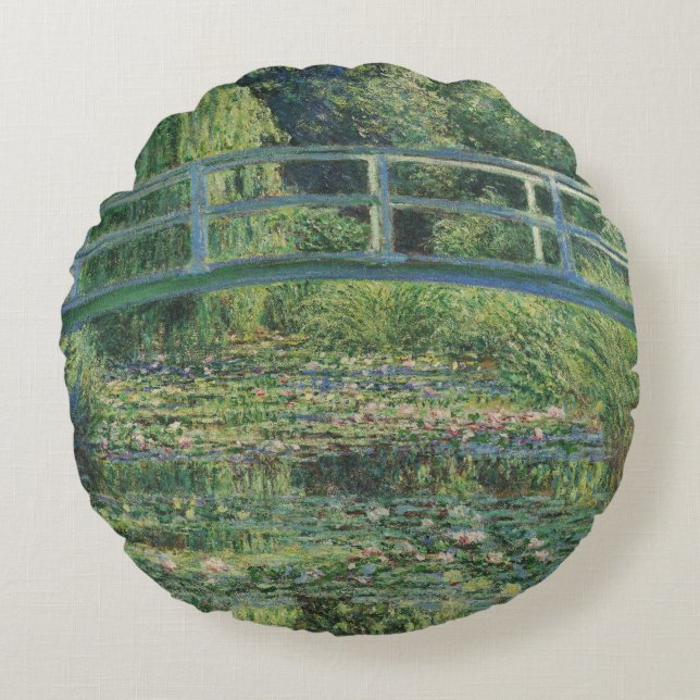The Water-Lily Pond, Landscape Oil Painting, Monet Round Pillow (Front)
