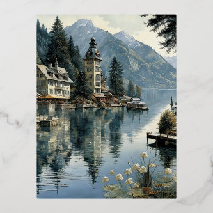 The water of Lake Wörthersee is clean and clear wi Foil Holiday Postcard