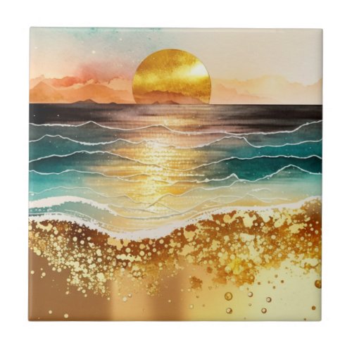 The Watercolor Beach Series Design 3 Ceramic Tile