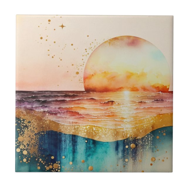 The Watercolor Beach Series Design 3 Ceramic Tile (Front)