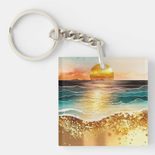The Watercolor Beach Series Design 3 Keychain