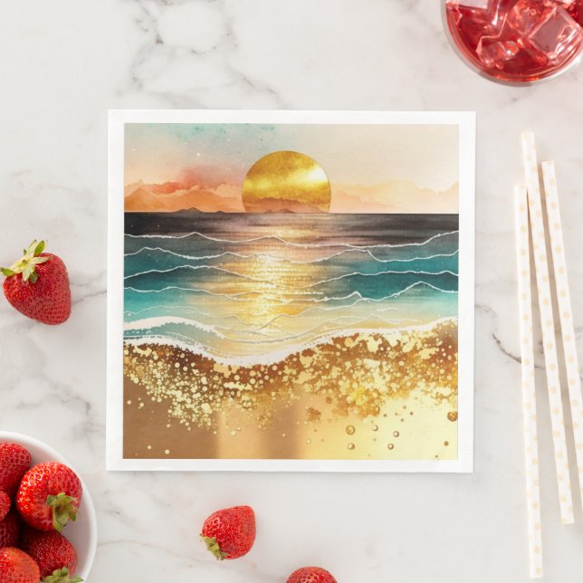 The Watercolor Beach Series Design 3 Paper Dinner Napkins (Insitu)