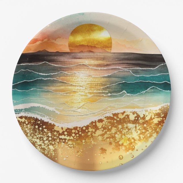 The Watercolor Beach Series Design 3 Paper Plates (Front)