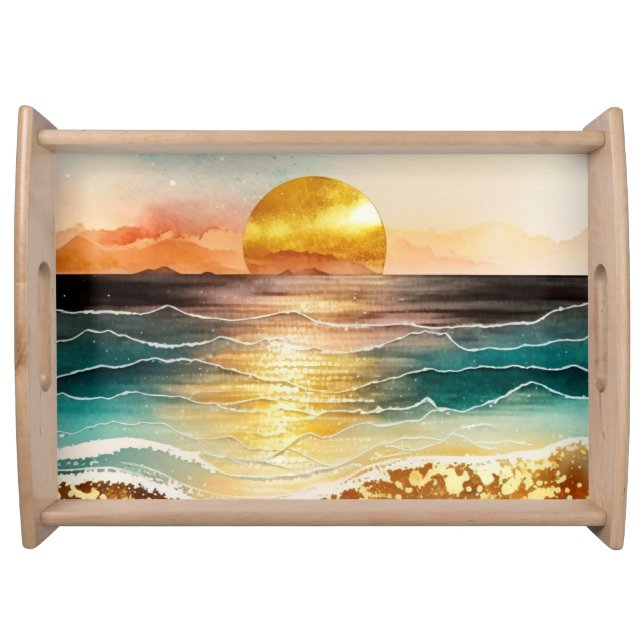The Watercolor Beach Series Design 3 Serving Tray (Front)