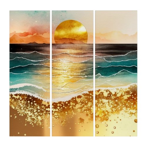 The Watercolor Beach Series Design 3 Triptych