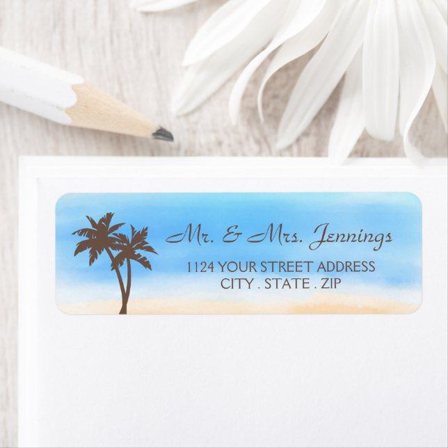 The Watercolor Beach Wedding Collection Label (Insitu)
