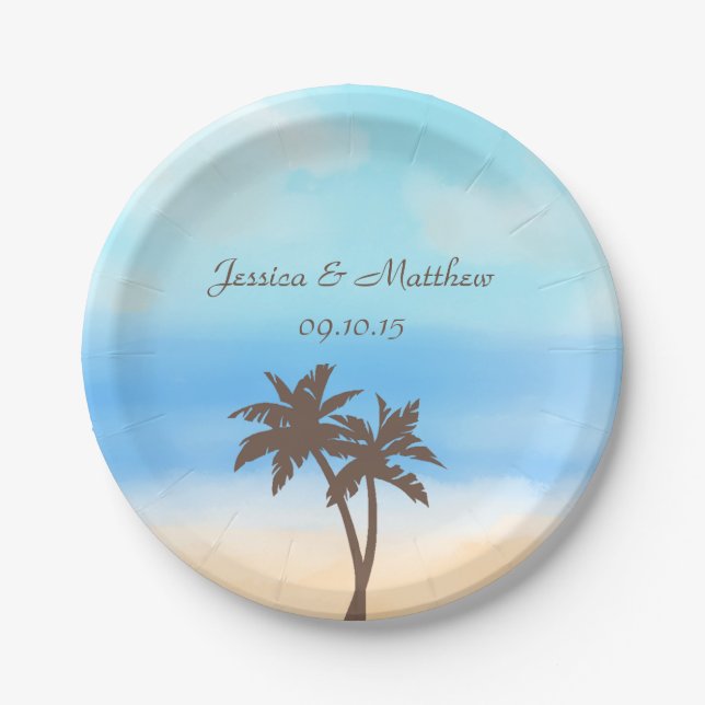 The Watercolor Beach Wedding Collection Paper Plates (Front)