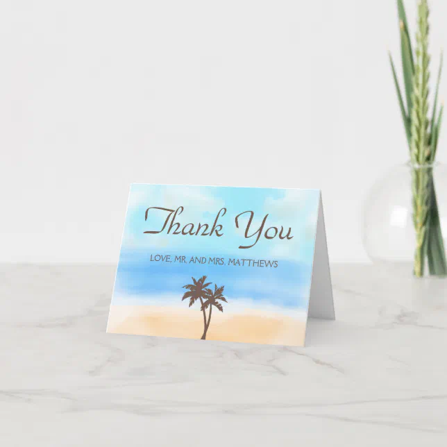 The Watercolor Beach Wedding Collection Thank You Card | Zazzle