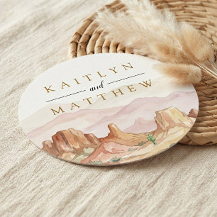 The Watercolor Desert Range Wedding Suite - Round Paper Coaster