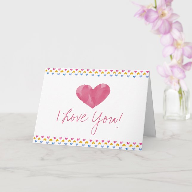 The Watercolor Hearts I Love You Valentine Card (Orchid)