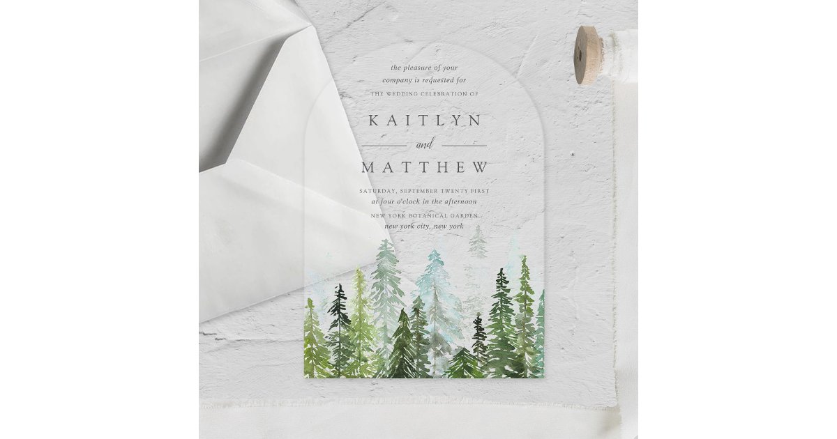 The Watercolor Pine Tree Forest Wedding Collection Acrylic Invitations ...