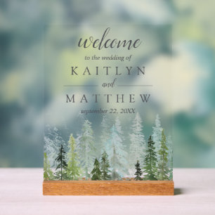 The Watercolor Pine Tree Forest Wedding Collection Acrylic Sign