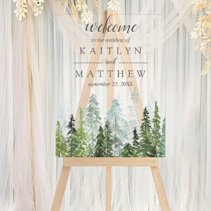 The Watercolor Pine Tree Forest Wedding Collection Acrylic Sign