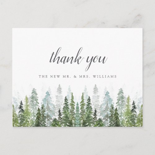 The Watercolor Pine Tree Forest Wedding Collection Announcement Postcard