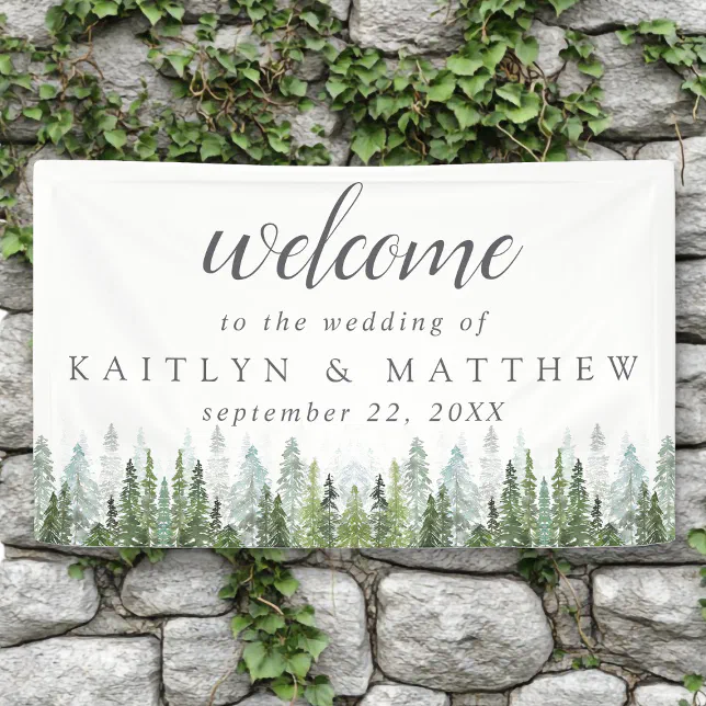 The Watercolor Pine Tree Forest Wedding Collection Banner | Zazzle