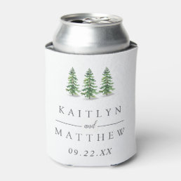 The Watercolor Pine Tree Forest Wedding Collection Can Cooler
