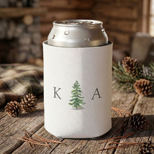 The Watercolor Pine Tree Forest Wedding Collection Can Cooler