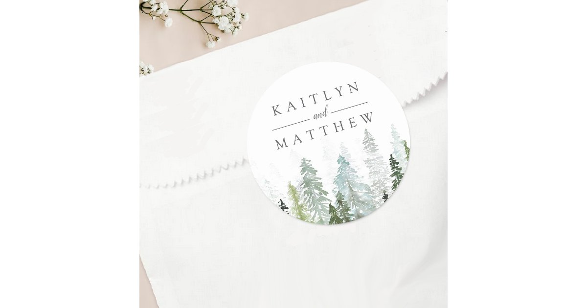 The Watercolor Pine Tree Forest Wedding Collection Classic Round ...