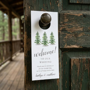 The Watercolor Pine Tree Forest Wedding Collection Door Hanger